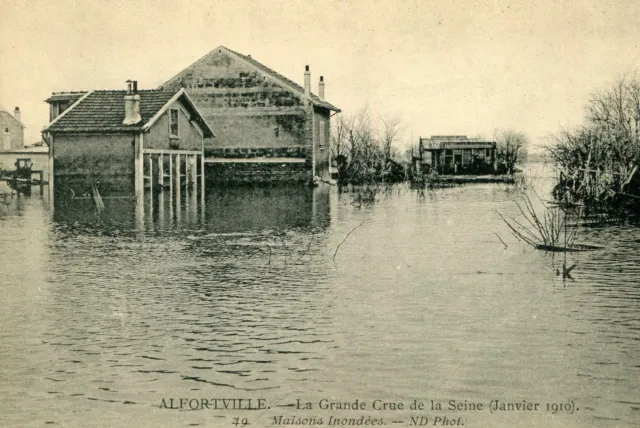 Carte ALFORTVILLE Grande crue Seine Janvier 1910 Maisons inondées