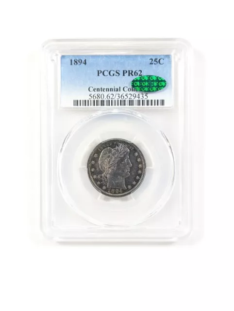 1894 Barber Quarter 25C PCGS PR62 Green CAC Toned 🌈 Centennial Collection