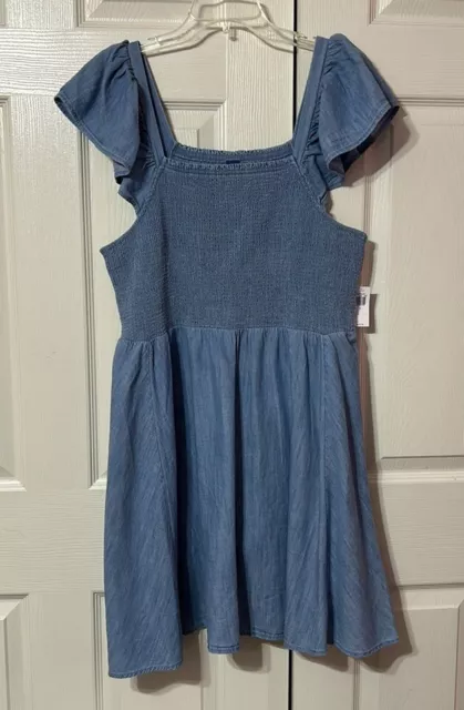 OLD NAVY Womens Blue Denim Chambray Dress Smocked Flutter Sleeve NWT Size L