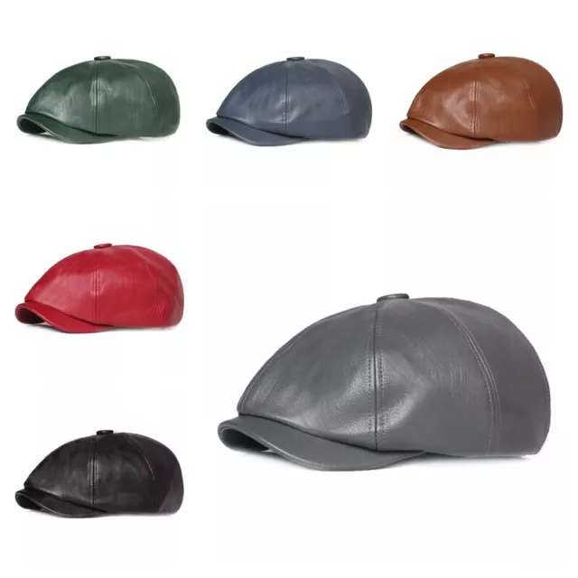 Unisexe PU Cuir Journaux Casquette 8 Panneau Plat Gatsby Chauffeur de Taxi Béret