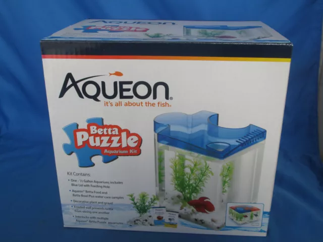Aqueon Betta Puzzle Aquarium Kit Half Gallon Blue New in Box 1/2 Gallon