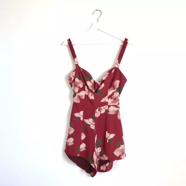 Revolve Privacy Please Red Pink Floral Cutout Romper Size Small