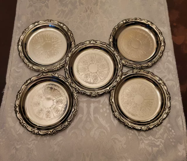 Italy Made Coaster Ashtray Set 5 Plated Silver EP On Steel