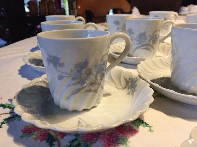 Service à Café HAVILAND Vintage Fleurs Bleuets 9 Tasses Moka Porcelaine Limoges