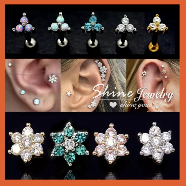 Opal Gem Lab Diamond Tragus Helix Cartilage Ear Piercing Ring Bar Stud Earrings