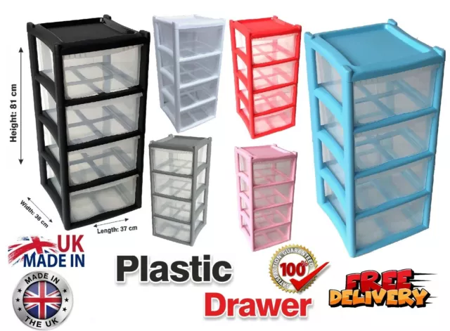 Plastic Storage Drawers Draw Tower Unit Mini Desktop Large Home School 4 Tier FP