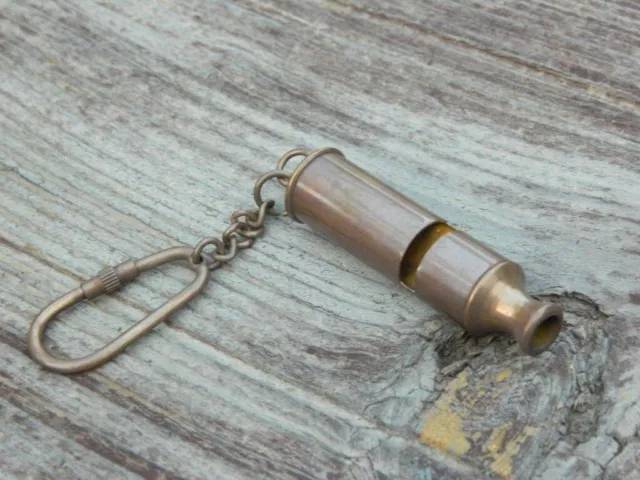 Vintage Solid Brass Nautical New Beautiful Key Chain Whistle Chain Ring Handmade