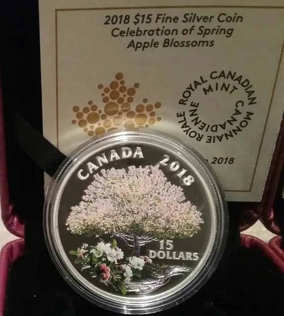 2018 APPLE BLOSSOMS 3/4OZ Pure Silver Proof $15 Coin Canada: Celebration Spring