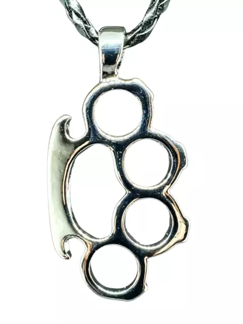 Knuckle Duster Collana Ciondolo Ottone Knuckles Collana in finta pelle Punk Rock 3