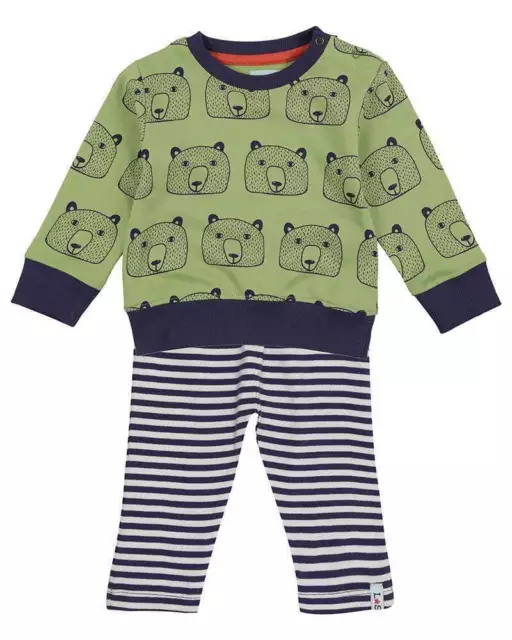 Baby Sweat & Leggings, von Lilly and Sid, grünes Oberteil, marineblau & gestreifte Beine, Unisex