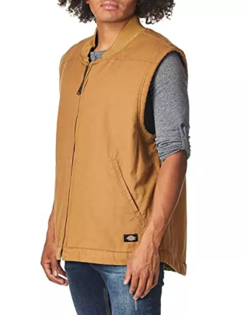 (TG. M) Dickies Men's Relaxed Sherpa Lined Vest, Rinsed Brown Duck, Medium - NUO