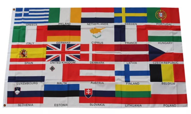 Flagge EU alle Länder 90x150cm + 2 Ösen Hissfahne Deko Fahne Europa EU-Mitglied