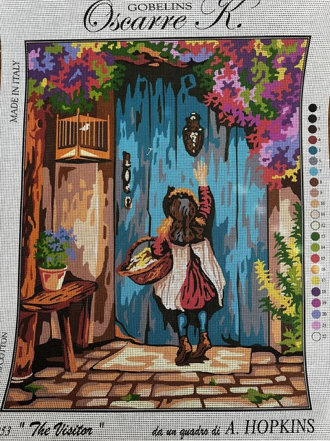 Tapiz con aguja duende visitante solo lona de 12x16 pulgadas