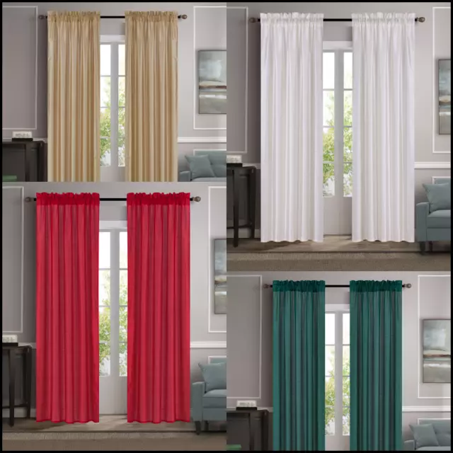 2Pc Set Versatile Faux Silk Window Curtain Treatment Rod Pocket Panels (Mr2) 84"