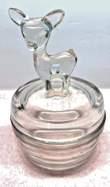 Vintage Jeanette Depression Glass Fawn Deer Trinket Candy Dish Powder Box