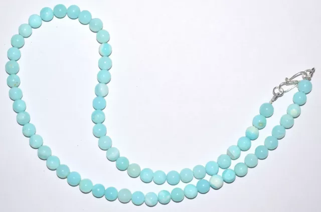 925 Fine Silver Blue Opal Gemstone 7-8 mm Round Beads 12" Strand Necklace RT-99