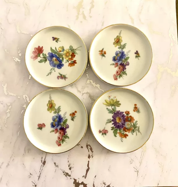 Bareuther Waldsassen Floral Porcelain Coasters Set of 4 Bavaria Germany