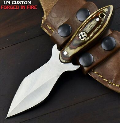 custom HAND FORGED DAMASCUS STEEL Hunting Dagger KNIFE Fix Blade Knife+sheath