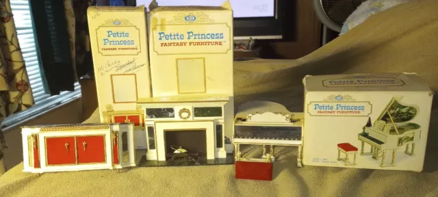 IDEAL Petite Princess Miniatures Accessories Lot Piano Fireplace Buffet AS IS