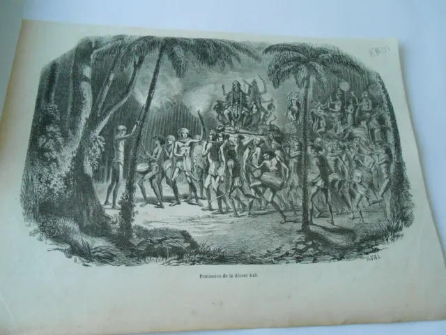 1850 Engraving - Procession of the Goddess Kali