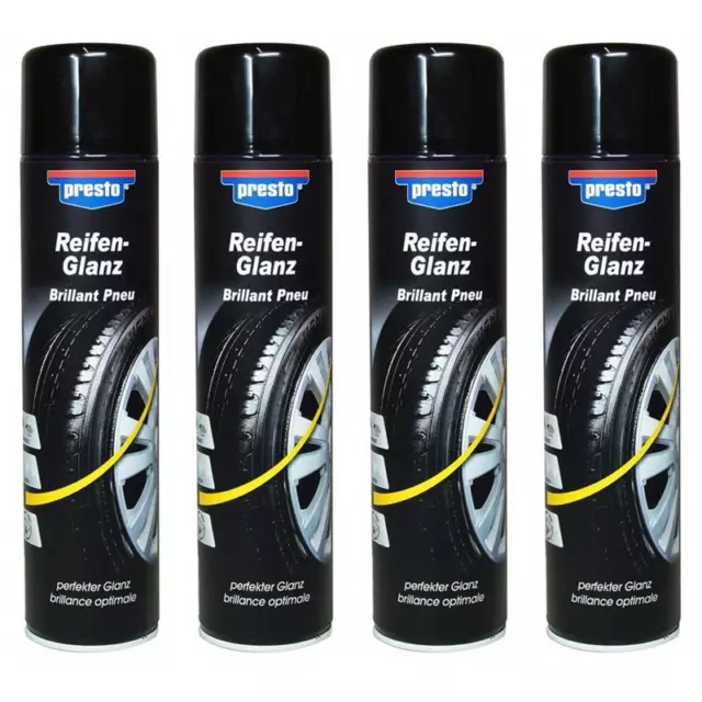 4 x presto Reifenglanz-Spray 600ml 383458 Reifenpflege Glanz PKW Fahrrad Schutz