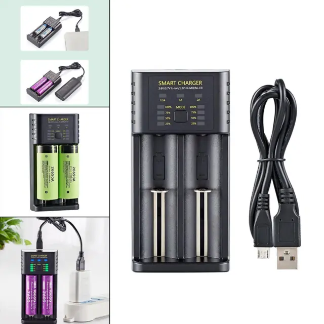 Dual Slot Smart Battery USB Charger Universal for Li-Ion/Imr 14500 14650 25500