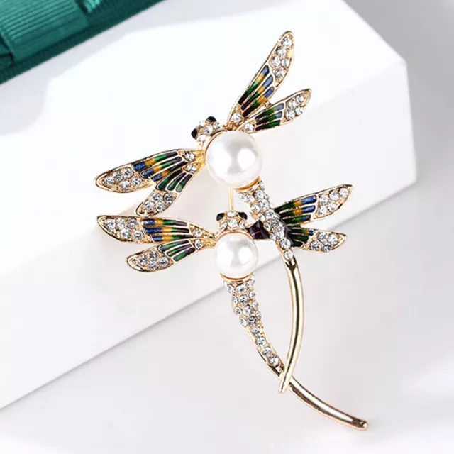 Fashion women crystal pearl animal dragonfly enamel brooch pin custome jewelF-tz