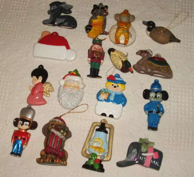 Vintage Lot of 16 Classic Mini Christmas Tree Ornaments Hand Painted Ceramic