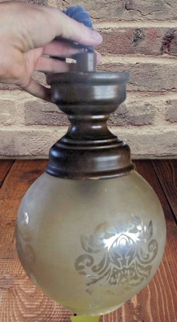 Antiguo Lámpara Bola Suspensión Shabby 1970 Hecho en Italia 66CM Candelabros