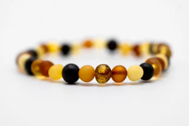 Minimalist Genuine Amber Bracelet from Multicolor Mat Beads with Elastic Strand