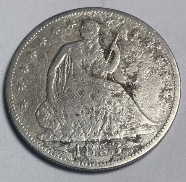 1853 P  Seated Liberty Half  Dollar w Arrows US 50C +*+ Midgrade detail +*+