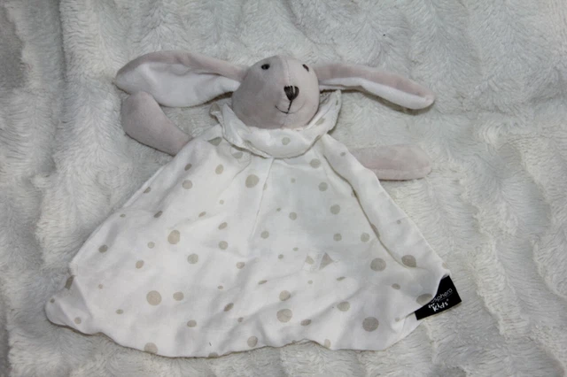 Doudou Atmosphera For Kids Lapin Plat Lange Blanc Pois Gris Beige Neuf