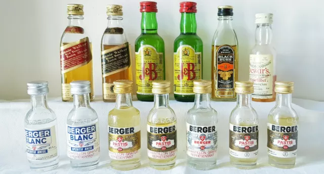 Lot de mignonnettes d'alcool Pastis Berger, whisky Johnnie Walker, etc