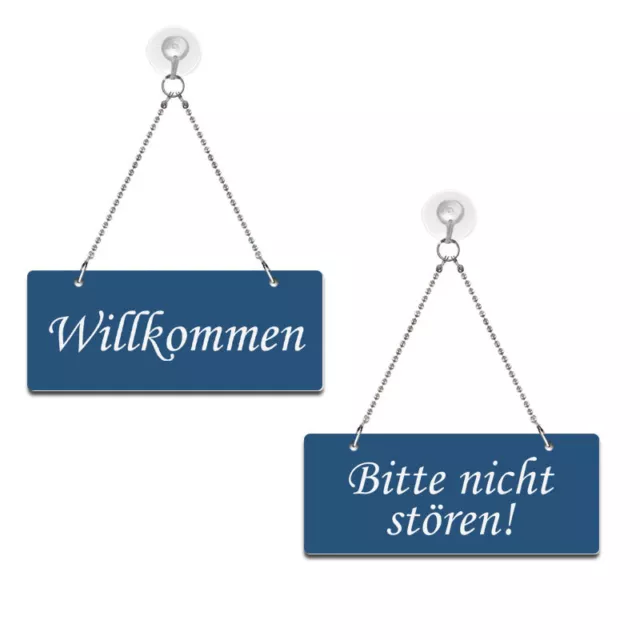 Willkommen/Bitte nicht stören! - Wendeschild mit Kette,Saugnapfhaken, 10 Farben!