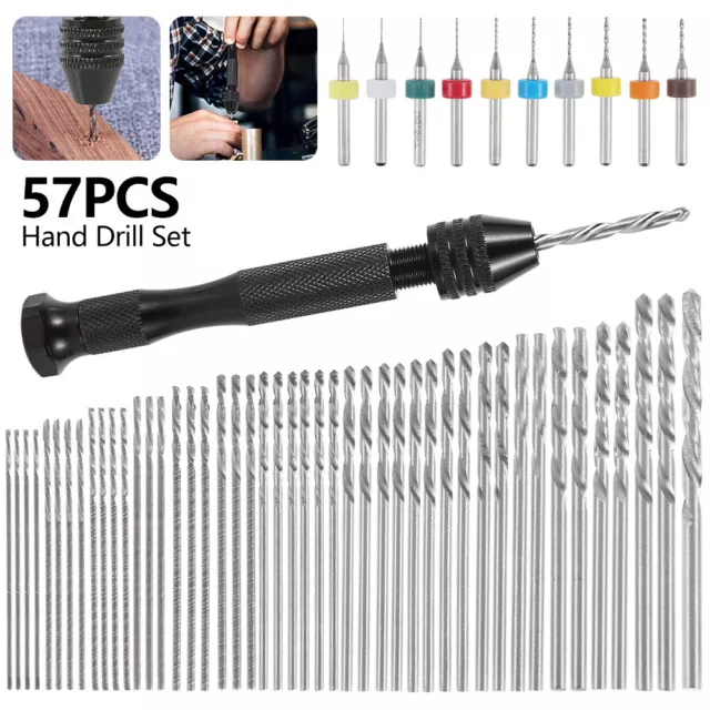 57Pcs Precision Pin Vise Hobby Drill with Model Twist Hand Drill Bits Set DIY