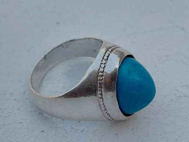 Irani Feroza Natural Persian Turquoise Tribal Men Women Handmade Silver Ring