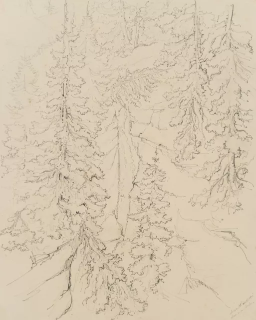 E. BRETENIÈRES (*1804), Wasserfall im Dalatal, Schweiz,  1838, Bleistift