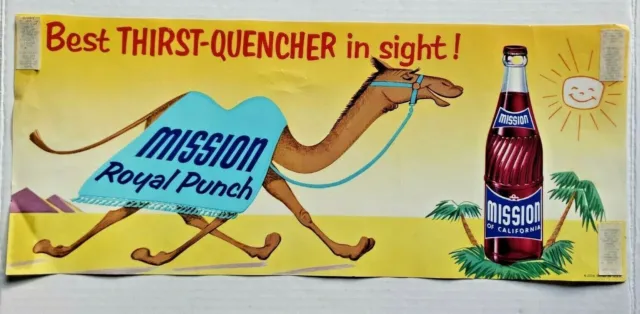 Mission Royal Punch Soda Pop Fountain Window Sign with Camel Old Store Stock