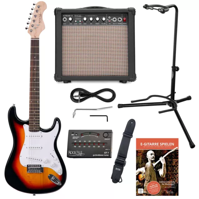 Pack Guitare Electrique Sunburst Set Amplificateur Accordeur Support Sangle