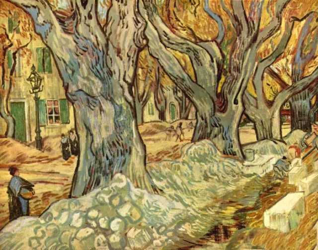 Oil painting Vincent Van Gogh - canalization works with forest landscape canvas