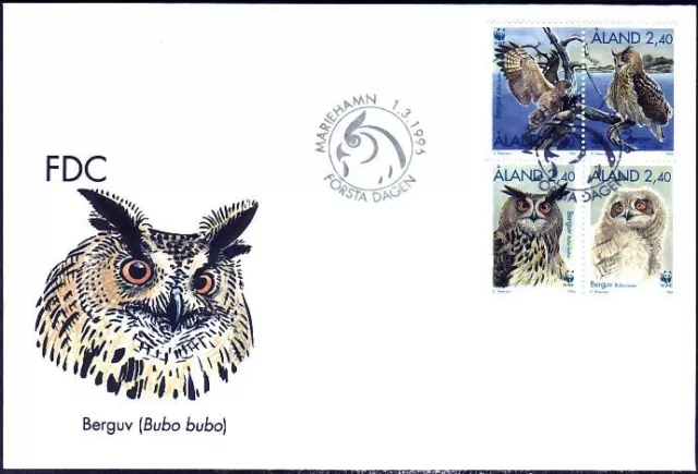 Aland Eagle Owls Birds Aland Island Finland Mint FDC 1996 WWF