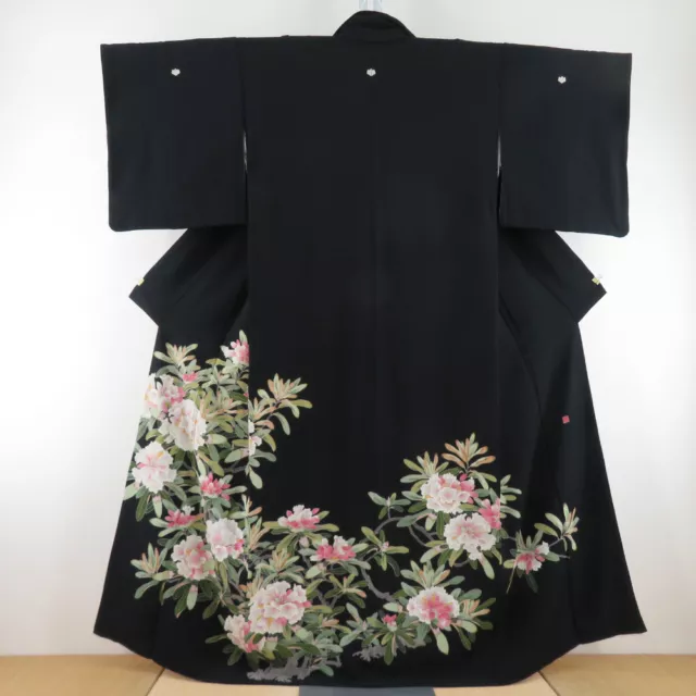 Black Tomesode Kimono Kaga Yuzen Silk Hiroshi Yada Black 61.8inch made in Japan