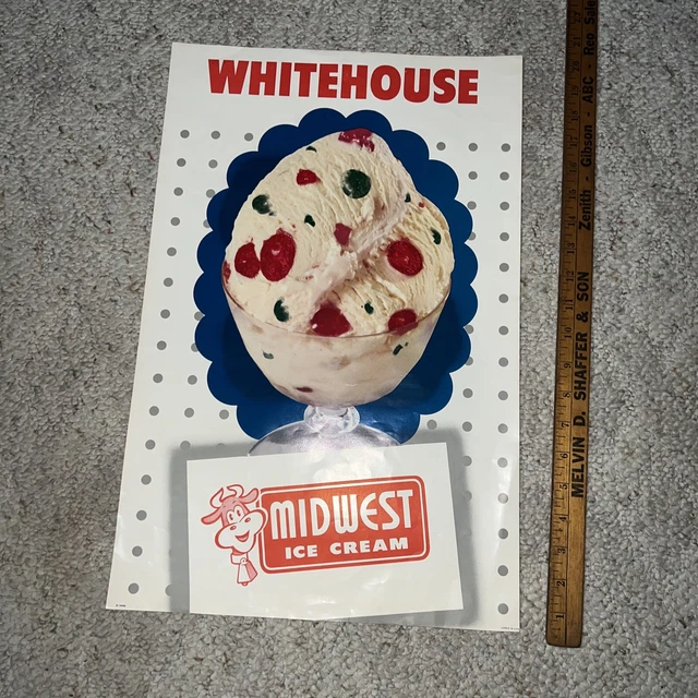 Vintage 1950s Grocery Store White House Cherries Midwest Ice Cream Dairy Sign