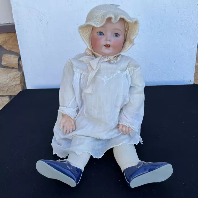Antique 23” Morimura Brothers MB Japan Bisque Baby Boy Doll Blue Eyes