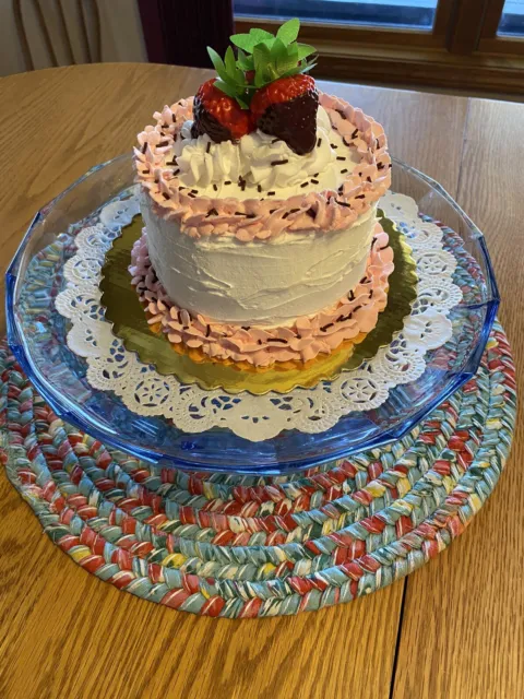 Fake Handmade White Cake  W/choc strawberries /sprinkles 6”Tx5”W