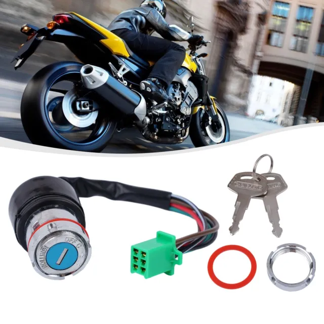 Nuovissimo interruttore chiave accensione moto universale 6 fili include 2 tasti