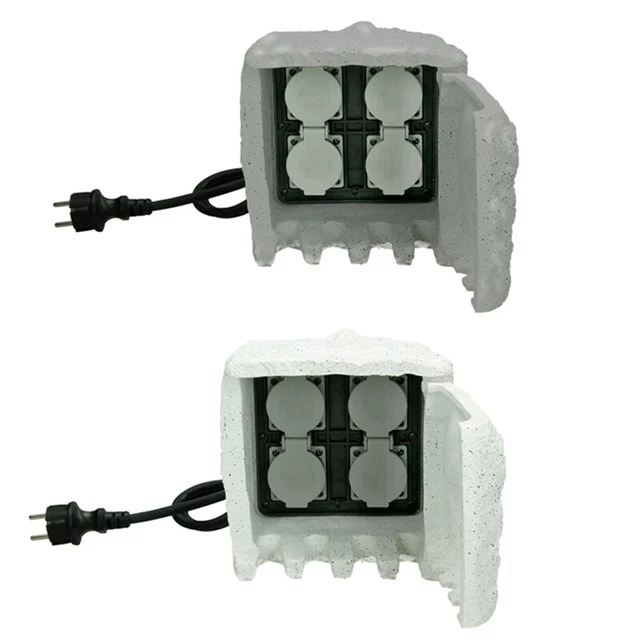 Prise de jardin externe Power Rock borne électrique 4 prises gris foncé et clair