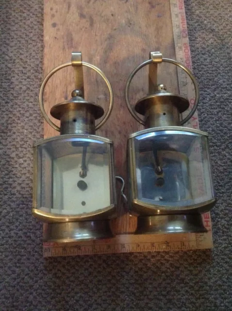 Rare Pair Old VINTAGE Brass ARTOLIER WALL Carriage Stage LAMPS GLASS GARFIELD NJ