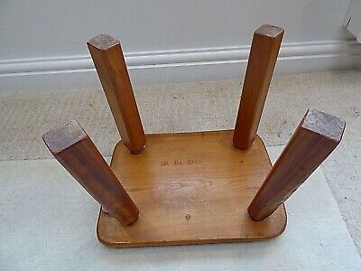 Craftsman made solid wood 3 rectangular stool, chunky, signed HK 1979 3