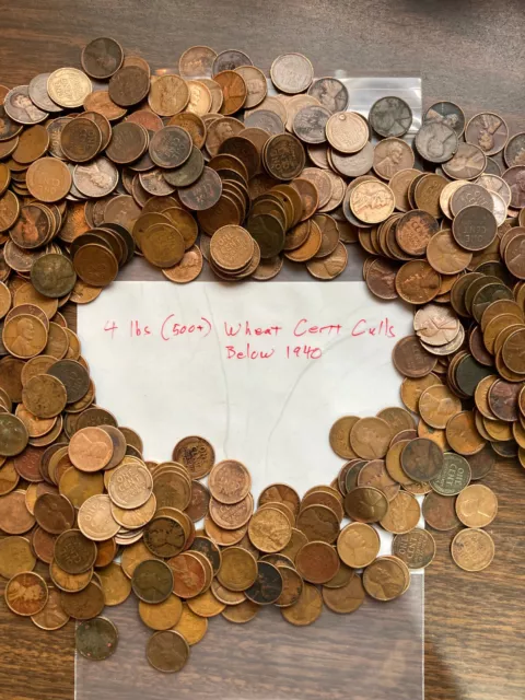 LINCOLN WHEAT CENT BAG LOT, Coins below 1940, 4 lbs, all cull and rejects,cheap!